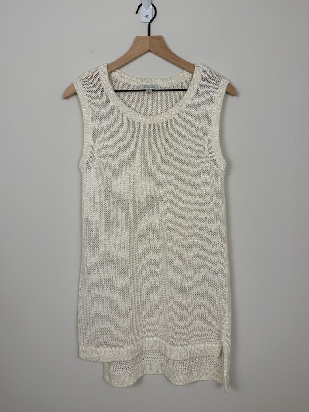 Garnet Hill 100% Linen Open Knit Tunic Tank Sweater Vest Cream Ivory S